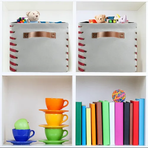 Miniatura 7 de Cestas de almacenamiento plegables, cubos de almacenamiento de béisbol con asas, organizador de tela decorativa, cajas de almacenamiento