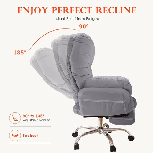 Miniatura 4 de High Back Desk Chair,Big and Tall Office Chair with Footrest,Ergonomic Computer Leather High Back Executive Lumbar Support for Heavy People,Gray