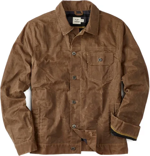 Huckberry Flint and Tinder Chaqueta de Camionero Encerada con Forro de Franela para Hombre, Chaqueta para Hombre Resistente al Agua y a la Intemperie