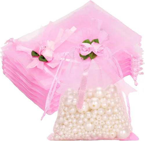G2PLUS - 30 bolsas de organza rosa de 4 x 6 pulgadas, bolsas de regalo para bodas en color rosa, bolsas transparentes de malla para joyas con cordón