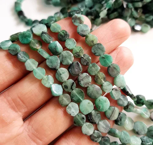 Miniatura 3 de Cuentas de esmeralda de piedras preciosas naturales, cuentas sueltas de esmeralda genuina para hacer joyas, cuentas perforadas en forma de moneda