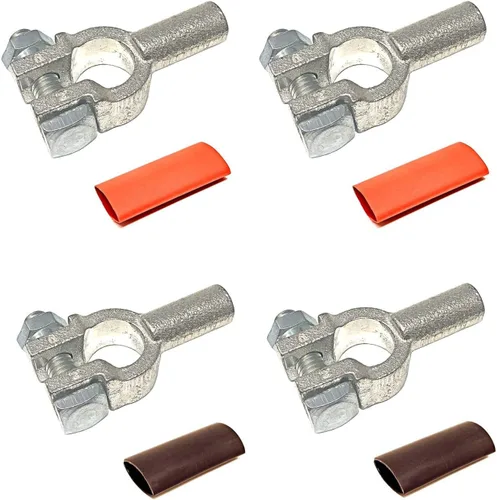 Miniatura 5 de 1 par de calibre 2/0 Conectores de terminal de cable de batería de poste superior, positivo y negativo (+/-) de cobre puro + tubo termorretráctil