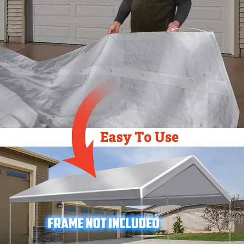 Miniatura 2 de YardGrow 12 x 20 Feet Replacement Top Canopy Roof Cover for Carport Garage Shelter with Bungees, Frame NOT Included (Silver)