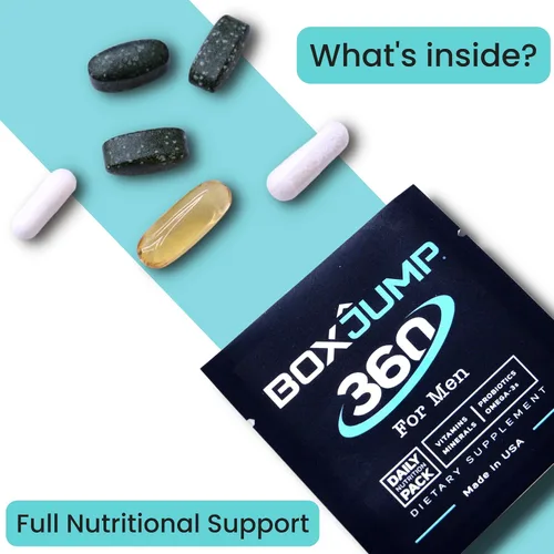 BoxJump 360 | Multivitamínico diario para hombres, lleno de todas las vitaminas y minerales esenciales diarios para hombres, más de 30 vitaminas
