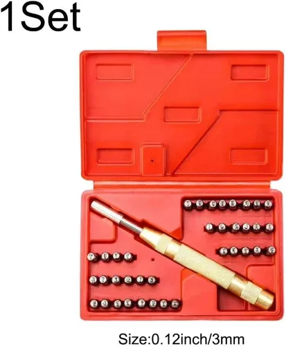 Miniatura 8 de Juego de herramientas de estampado de metal, 38 piezas, número de letras y símbolos, juego de punzonado automático de 0.118 in o estampado de metal