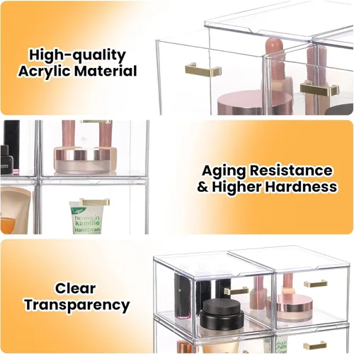 Miniatura 8 de LALOBLUE Juego de 5 cajones de almacenamiento apilables, cubos organizadores de acrílico transparente para suministros de belleza, perfectos