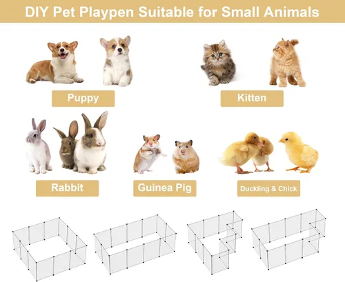 Miniatura 5 de Corralito para mascotas, corralito transparente para animales pequeños, cerca de patio para cachorros, conejos, cobayas, hurones, ratones