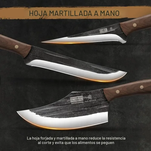 Miniatura 3 de HOSHANHO Juego de cuchillos de carnicero, juego de cuchillos de chef de carnicero forjados a mano con bolsa de rollo, cuchillo afilado para carne