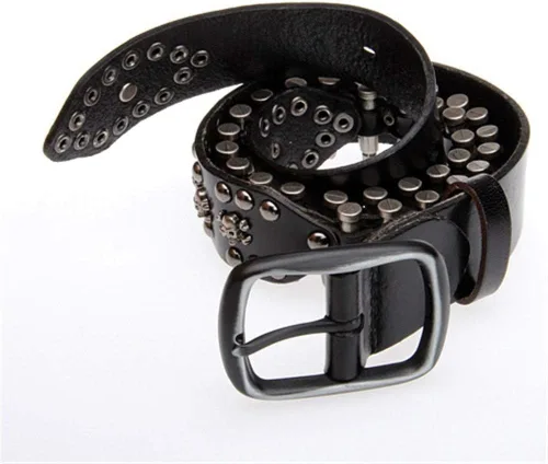 Cinturón de lona con tachuelas de bala de metal punk, remache rectángulo, hebilla plateada, cinturón de cuero unisex (color negro, tamaño tamaño