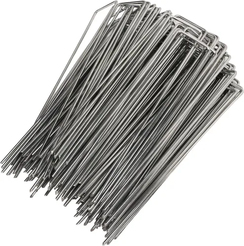 Paquete de 50 estacas de jardín galvanizadas resistentes de 6 pulgadas, estacas de tienda de campaña en forma de U y grapas de tela para paisajismo