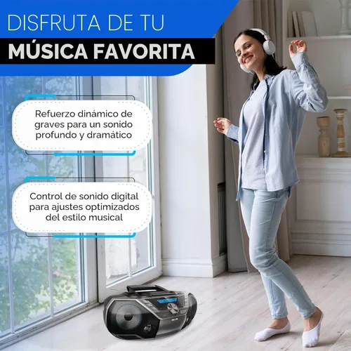 Miniatura 5 de Philips Reproductor de CD portátil Boombox Bluetooth con reproductor de cassette Todo en uno Potente sistema estéreo Boom Box Reproductor de CD