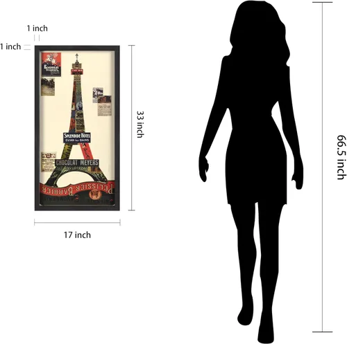 Miniatura 6 de Empire Art Direct Arte de pared gráfico enmarcado con collage de arte dimensional "Torre Eiffel" firmado a mano por Alex Zeng, 17 x 33 pulgadas