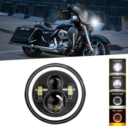 Miniatura 2 de Shkalacar Faro LED H4 de 7 pulgadas 140W Ojos de Ángel Faros redondos 4 modos 14000LM 6000K Blanco/3000K Ámbar Faro de coche y motocicleta Auto Ring