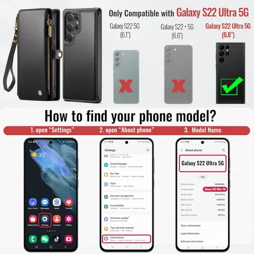 Miniatura 7 de Defencase Funda tipo cartera ultra magnética para Samsung Galaxy S22 compatible con Magsafe con cremallera de bloqueo RFID y tarjetero para mujer