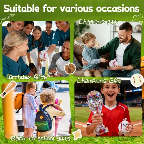 Miniatura 9 de Regalos positivos de ganchillo de béisbol para niños, hombres, papá, muñeca de punto inspiradora con tarjeta de aliento y llavero de caja, divertida