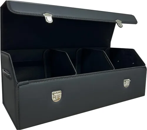 Miniatura 14 de Organizador de maletero Wuatow para coche, organizador de maletero para SUV y sedán, con tapa, multifuncional, caja de almacenamiento de carga Negro
