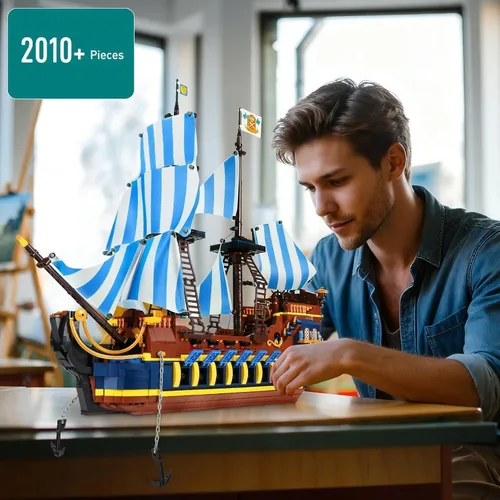 Miniatura 2 de YESHIN Kit de bloques de construcción modelo de barco piratas, MOC Sailboat Model Construction Set to Build, regalo para entusiastas