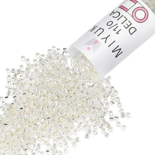 Miyuki Cuentas de semillas Delica – Tamaño 11/0 (0.063 in), DB0041, cristal forrado plateado, 0.25 oz, aprox. 1440 cuentas, fabricado en Japón