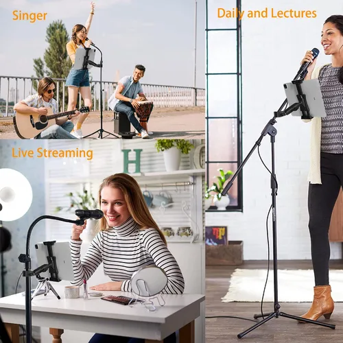 Miniatura 7 de Soporte para iPad para soporte de micrófono, soporte de teléfono para tableta, soporte de música para micrófono, soporte giratorio ajustable