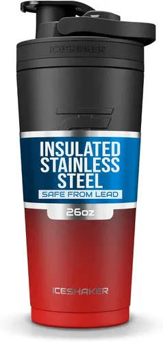 Miniatura 8 de Ice Shaker Botella Agitadora de Acero Inoxidable 26 oz, Negro/Blanco Se Mantiene Fría por Más de 30 Horas Vaso Aislado con Agitador de Rosca