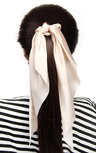 Miniatura 2 de Coleteros para el cabello para mujer, bufanda LFOUVRE Scrunchies, 2 piezas de bufandas anudadas para niñas, bufanda de satén sedoso, banda elástica