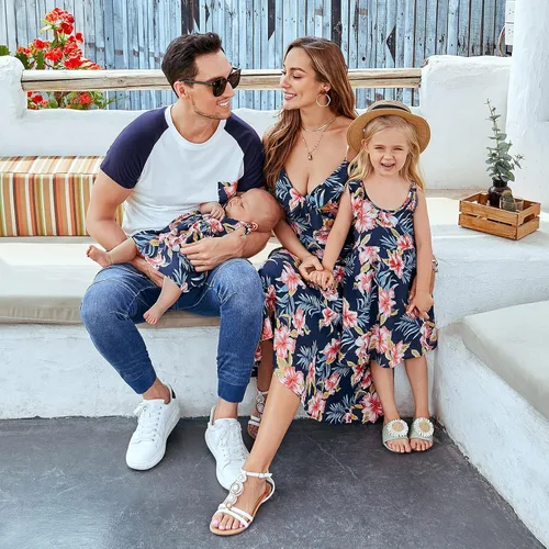 Miniatura 5 de Mumetaz Trajes familiares a juego para mamá y yo, vestidos con estampado floral, hombros descubiertos, cuello en V, volantes, ropa sin espalda