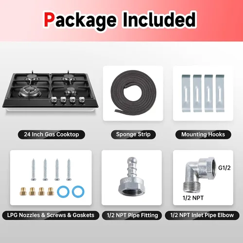 Miniatura 8 de Estufa de Gas de 24 Pulgadas Eascookchef, Placa de Cocina de Gas de 24 Pulgadas con 4 Quemadores, Placa de Cocina Empotrada NG/LPG Convertible
