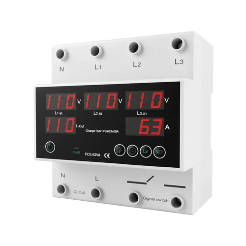 Miniatura 8 de Interruptor de Transferencia Automática ATS 4P 63A 110V - Selector de Fase de Prioridad L1, 50/60Hz, Montaje en Riel DIN, Certificado CE para Uso