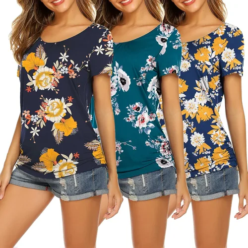 Miniatura 43 de Ekouaer Camisetas de lactancia para mujer, paquete de 3 camisetas de maternidad de doble capa, ropa de embarazo, camiseta posparto