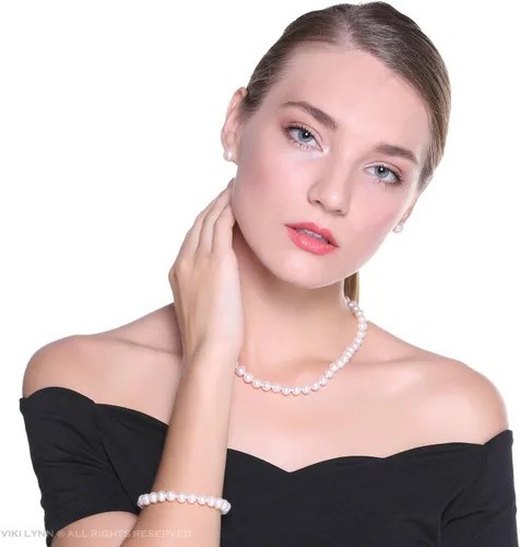 Miniatura 2 de VIKI LYNN Juego de Collar de Perlas Cultivadas de Agua Dulce Incluye Impresionante Pulsera y Aretes de Botón Joyería para Mujer Regalo para el Día