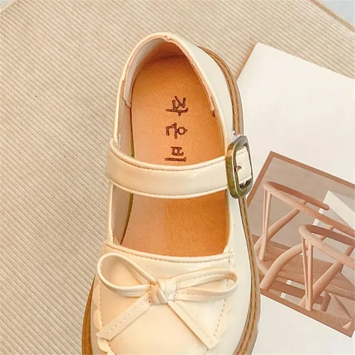 Miniatura 7 de Sandalias para niñas con diseño de lazo de cuero, punta redonda suave, zapatos planos para vestido de princesa