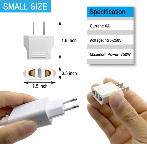 Miniatura 3 de Paquete de 10 adaptadores de enchufe europeo a estadounidense, adaptador de enchufe de viaje estadounidense, enchufe adaptador de 220 V a 110 V