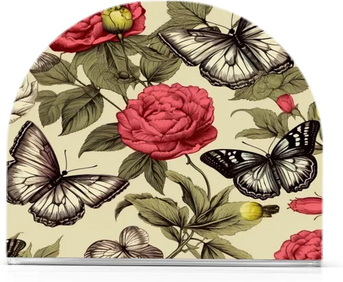 Napkin Holder Vintage Butterfly Floral Napkin Holders for Tables, Clear Acrylic Napkin Holders Cocktail Napkin Holder for Kitchen Restaurant Bar