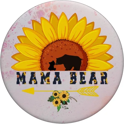 Miniatura 3 de Mamá oso de girasol floral lindo bebé cachorro PopSockets agarre y soporte para teléfonos y tabletas, Negro