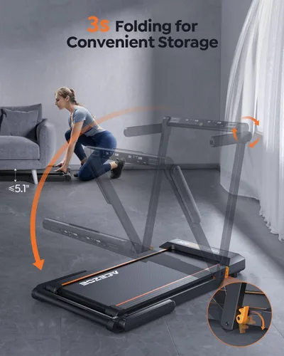 Miniatura 8 de Acezoe Caminadora plegable 2 en 1 para el hogar, debajo del escritorio con 12 modos HIIT, aplicaciones de entrenamiento y pantalla táctil, 2.5 HP