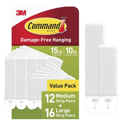 Command - Tiras medianas y grandes para colgar cuadros sin daños en la pared y sin herramientas, colgadores para espacios de vida, 12 pares medianos