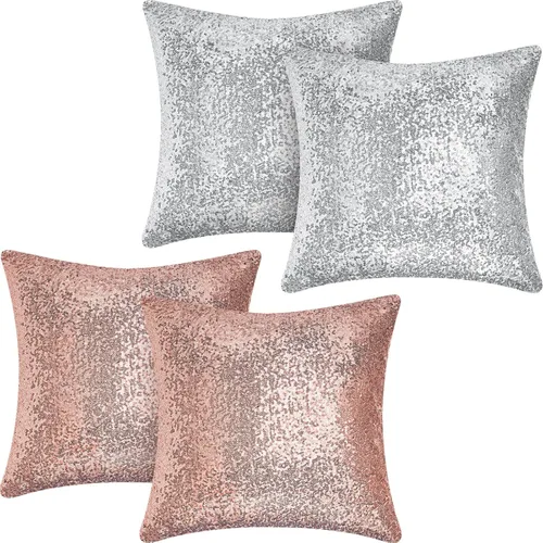 4 fundas de almohada de lentejuelas y esponjosas de piel sintética de 18 x 18 pulgadas, fundas de almohada decorativas con purpurina para sofá,