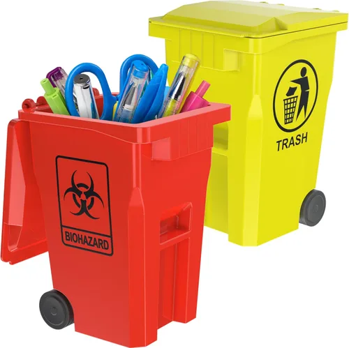Miniatura 10 de Wiosi Mini soporte para bolígrafos de basura para escritorio y pequeño contenedor de reciclaje, negro y naranja, paquete de 2