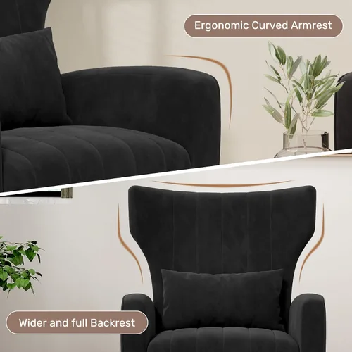 Miniatura 7 de Nebuaegis Silla decorativa de terciopelo con respaldo alado para sala de estar, sillón de respaldo alto con patas doradas, almohada lumbar, sofá