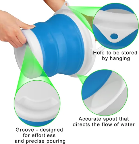 Miniatura 5 de Cubo de mopa plegable y cubo para hielo - 5L (1.3 galones) Cubo de polvo de silicona para limpieza del hogar, suministros de limpieza portátiles