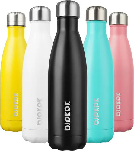 Miniatura 86 de BJPKPK Botellas de agua de acero inoxidable con aislamiento de 17 onzas, mantiene el frío y el calor, brillante oro rosa Oro rosa brillante