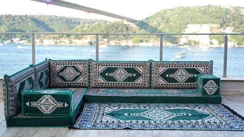 Miniatura 2 de arabicsofa Verde Juego de Asientos de Suelo Orientales Hechos a Mano – Sofá de Suelo Tradicional con Respaldo