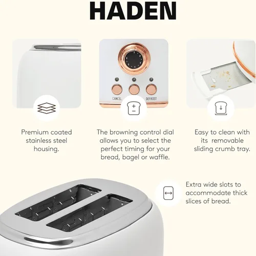 Miniatura 3 de Haden Heritage Tostadora de ranura ancha de 2 rebanadas, tostadora de pan de acero inoxidable con control de tostado ajustable, bandeja para migas
