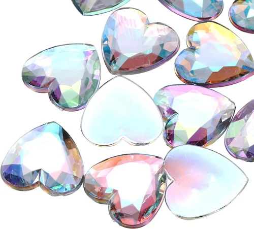Miniatura 40 de MECCANIXITY 20 piezas de diamantes de imitación acrílicos de corazón de 0.787 pulgadas (0.787 in) con parte trasera plana, gemas de plástico