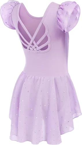 Miniatura 2 de Arshiner Leotardo de ballet brillante con mangas con volantes y falda con espalda cruzada para niñas