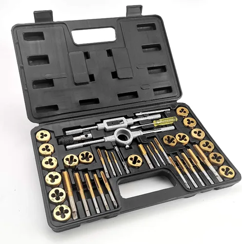 Miniatura 5 de Azuno Juego de 40 piezas de roscas métricas y troqueles, acero con rodamiento GCr15 recubierto de titanio con mango en T, llave