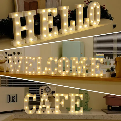 Miniatura 5 de Letrero LED de marquesina, letras iluminadas del alfabeto, letras LED que funcionan con pilas, para luz nocturna, bodas, cumpleaños, fiestas
