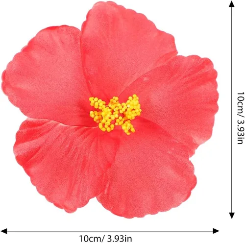 Miniatura 6 de PRETYZOOM 10 flores artificiales de hibisco para manualidades, hibisco rojo floral para decoración de pasteles, fiesta temática, flores tropicales