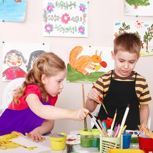 Miniatura 4 de PLULON 15 Piezas Delantales para Niños Delantales para Pintar Delantales Negros para Niños Delantales de Arte Batas a Granel para Actividades