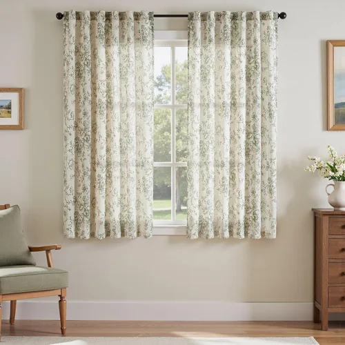 Miniatura 53 de Jinchan Cortinas de Mezcla de Lino con Estampado Floral para Sala de Estar, 84 Pulgadas de Largo, Cortinas con Bolsillo para Varilla y Tab Trasera